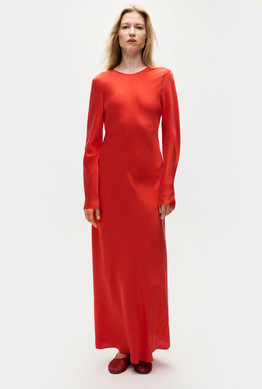 Silk Full Sleeve Bias Dress Geranium