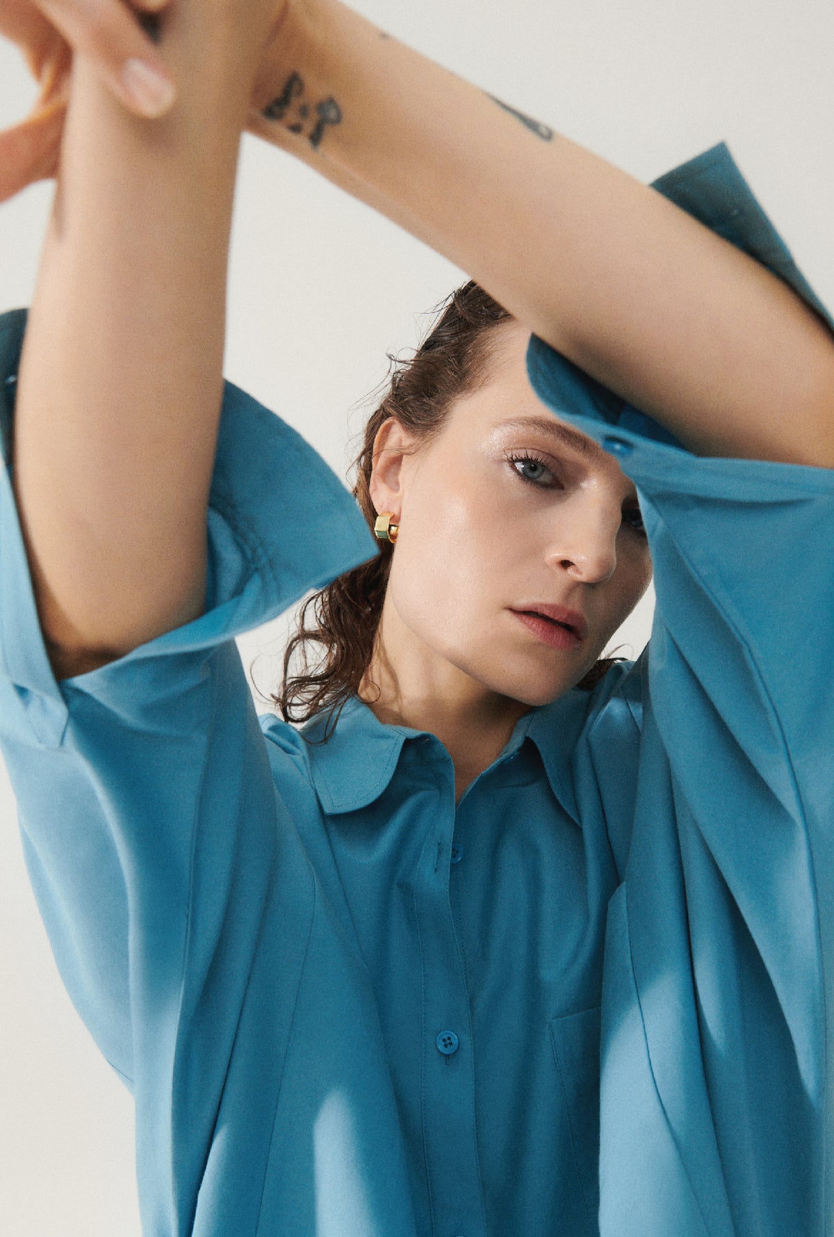 Cotton Silk Round Shirt Lake