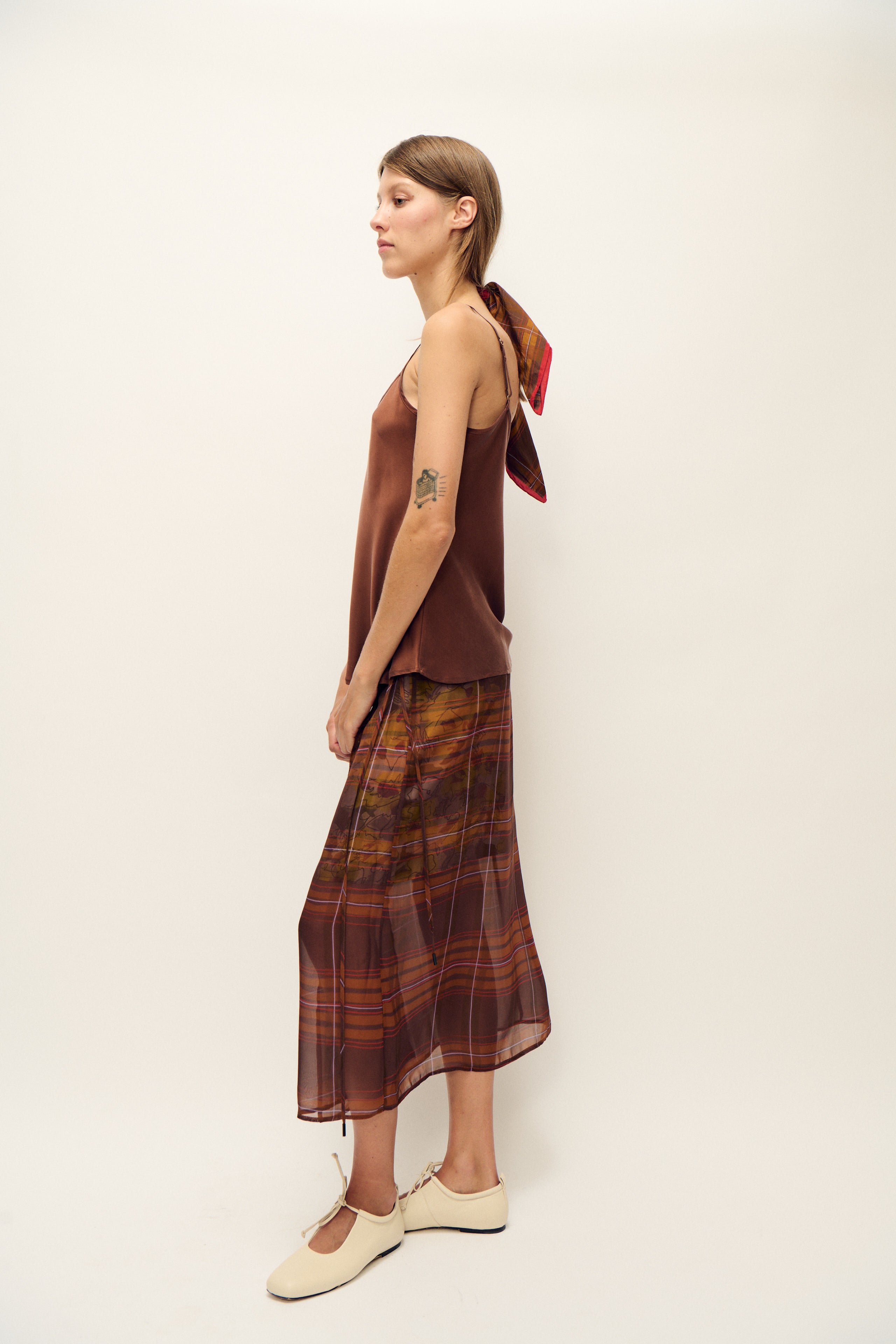Chiffon Wrap Skirt Root Plaid / Sunflower Floral