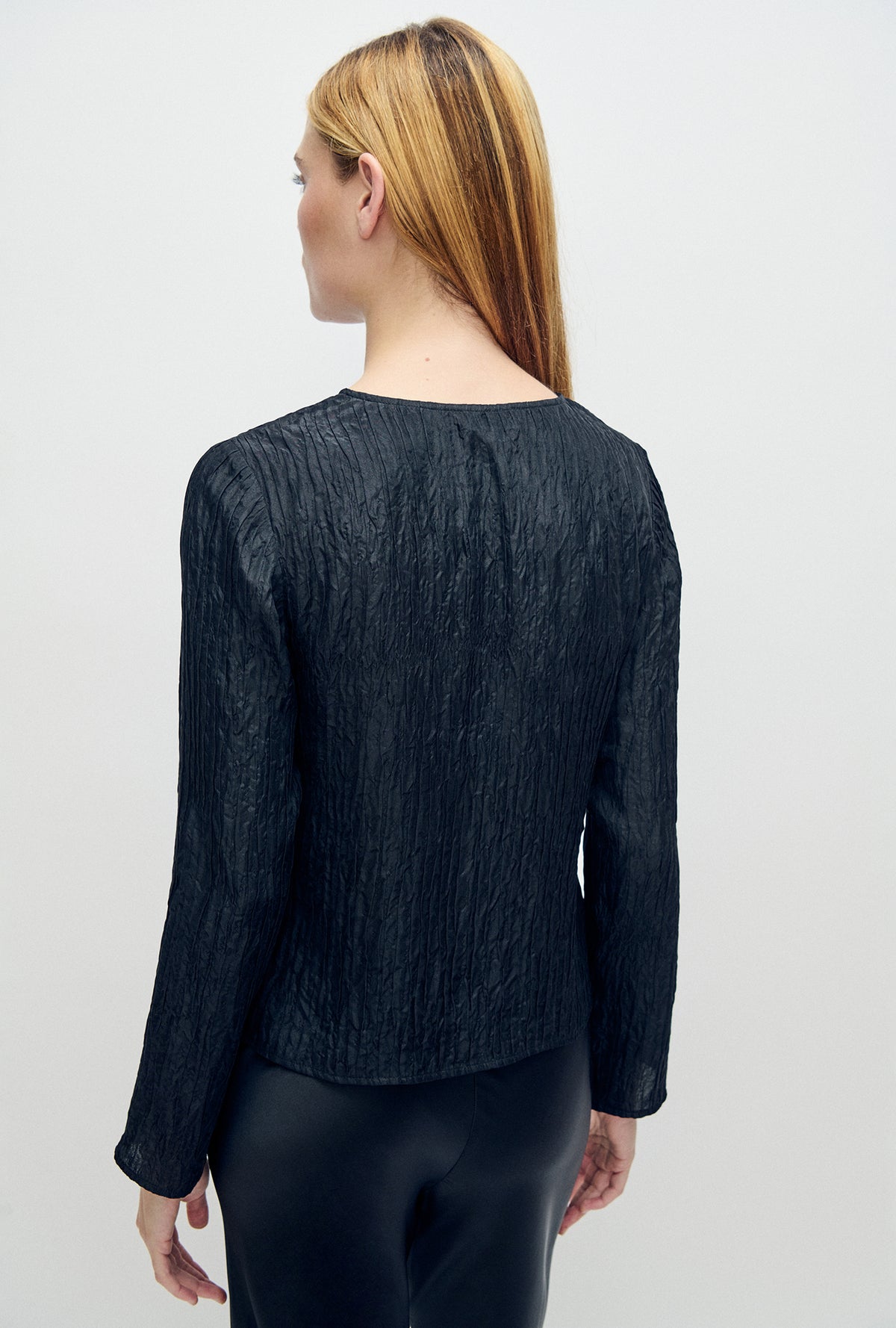 Crinkle Long Sleeve Top Black