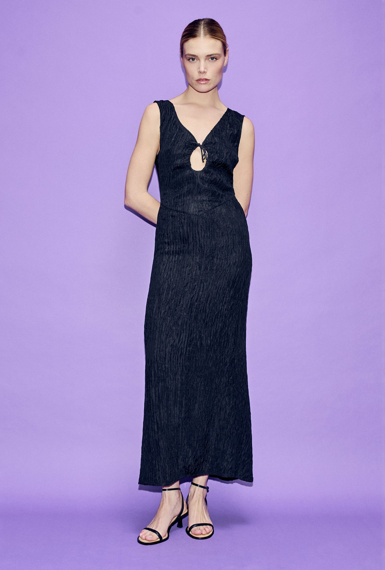 Crinkle Peek-A-Boo Dress Black